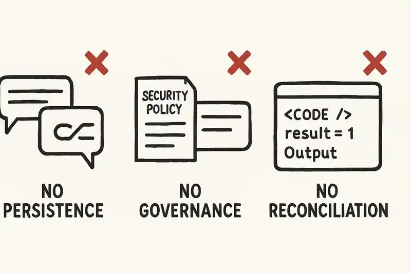 Three architectural limits of context engineering: no persistence, no governance, no reconciliation