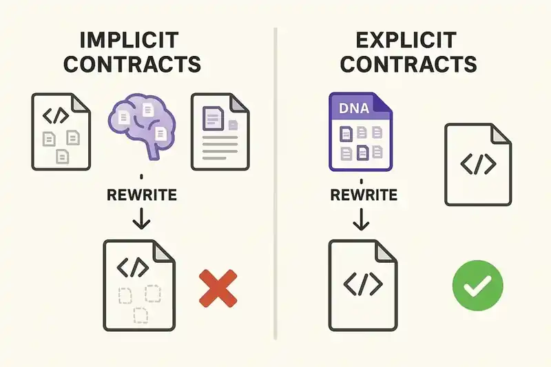 Why making implicit contracts explicit before a rewrite prevents knowledge loss