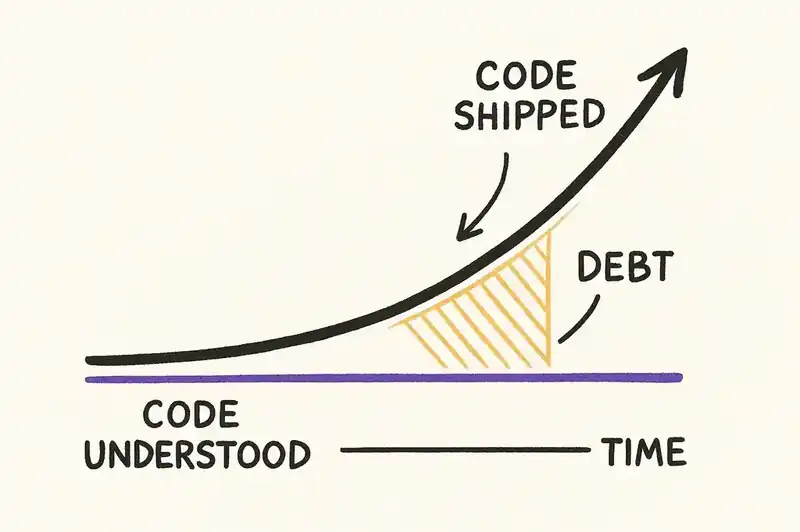 The widening gap between code volume and team understanding as AI-generated code accelerates