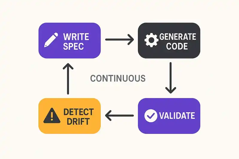 The core loop of spec-driven development: declare, generate, validate, reconcile