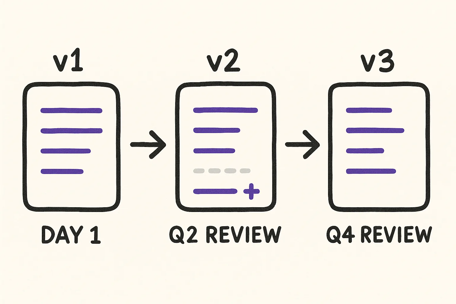 DNA declarations evolve through evaporation cycles as constraints are reviewed, weakened, or strengthened over time