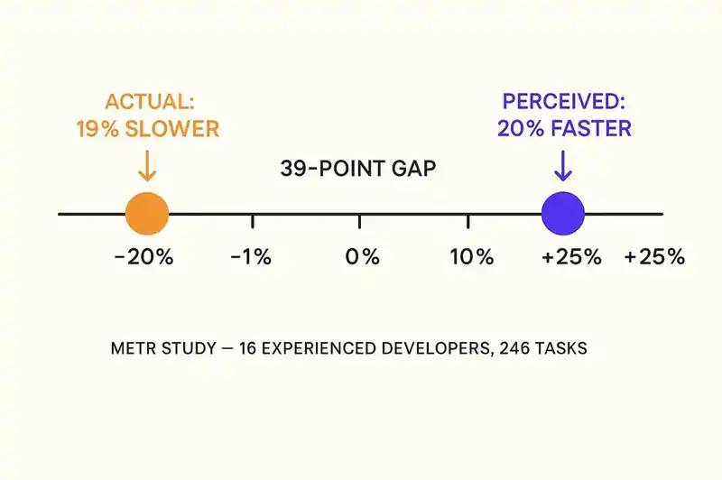 Teams perceive a 20% productivity boost while actual output drops 19% due to review overhead
